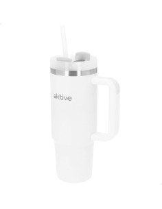 Garrafa térmica branca de 900 ml em aço inoxidável com pega | Distria