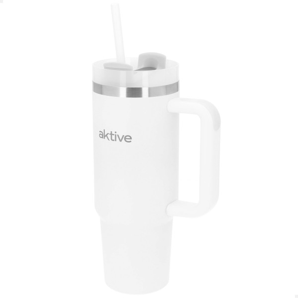 Garrafa térmica branca de 900 ml em aço inoxidável com pega | Distria