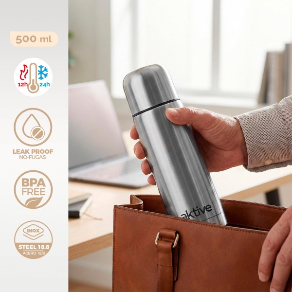 Garrafa térmica Aktive 500 ml em aço inoxidável com copo | Distria