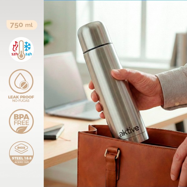 Garrafa térmica Aktive 750 ml em aço inoxidável com copo | Distria