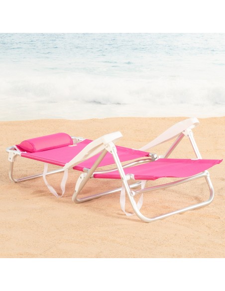 Cadeira praia dobrável fúcsia 8 posições 110 kg Aktive | Distria