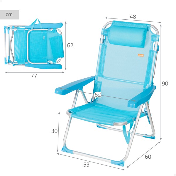 Cadeira de praia dobrável azul 5 posições Aktive | Distria