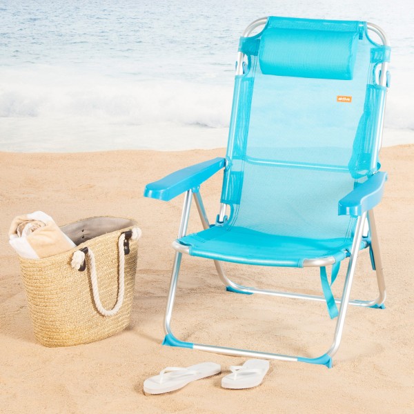 Cadeira de praia dobrável azul 5 posições Aktive | Distria