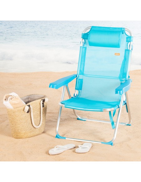 Cadeira de praia dobrável azul 5 posições Aktive | Distria