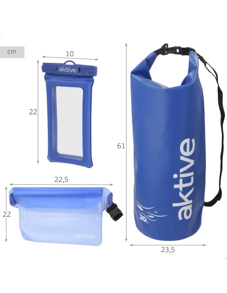 Mochila impermeável Aktive Sacola 20L+pochete+porta-celular | Distria