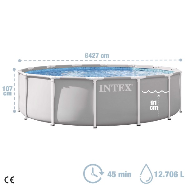 Piscina desmontável INTEX Prism Frame Ø427x107 cm sistema de filtragem | Distria