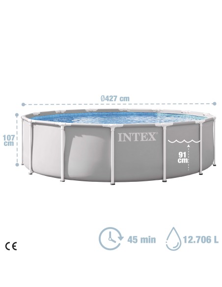 Piscina desmontável INTEX Prism Frame Ø427x107 cm sistema de filtragem | Distria