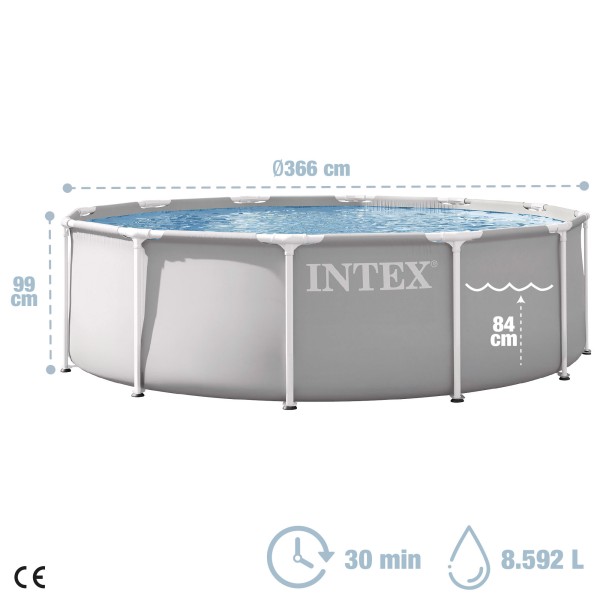 Piscina desmontável INTEX Prism Frame Ø366x99 cm sistema de filtragem | Distria