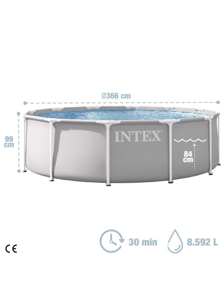 Piscina desmontável INTEX Prism Frame Ø366x99 cm sistema de filtragem | Distria