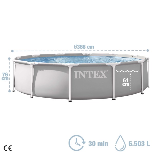 Piscina desmontável INTEX Prism Frame Ø366x76 cm sistema de filtragem | Distria