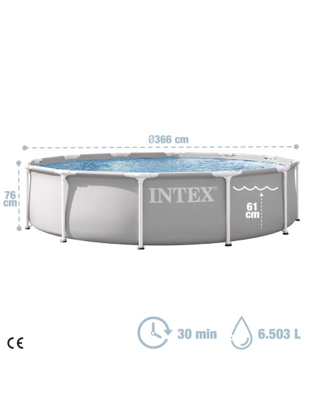 Piscina desmontável INTEX Prism Frame Ø366x76 cm sistema de filtragem | Distria