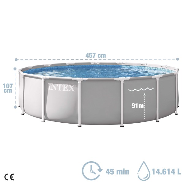 Piscina desmontável INTEX Prism Frame Ø457x107 cm sistema de filtragem | Distria