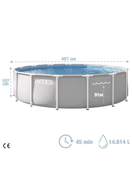 Piscina desmontável INTEX Prism Frame Ø457x107 cm sistema de filtragem | Distria