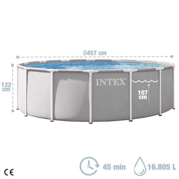 Piscina desmontável INTEX Prism Frame Ø457x122 cm sistema de filtragem | Distria