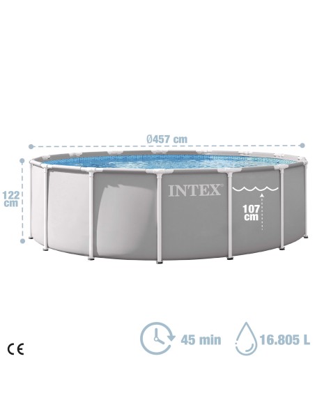 Piscina desmontável INTEX Prism Frame Ø457x122 cm sistema de filtragem | Distria