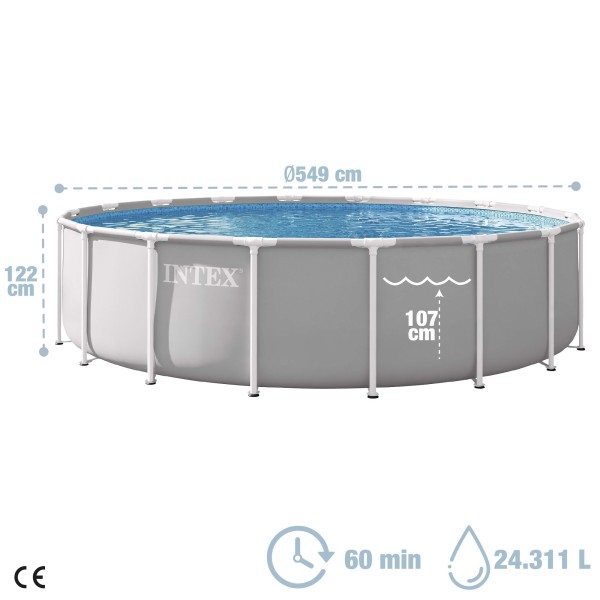 Piscina desmontável INTEX Prisma Frame Ø549x122 cm sistema de filtragem | Distria