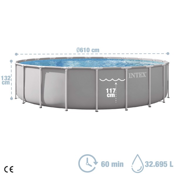 Piscina desmontável INTEX Prism Frame Ø610x132 cm sistema de filtragem | Distria