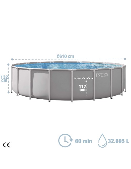 Piscina desmontável INTEX Prism Frame Ø610x132 cm sistema de filtragem | Distria