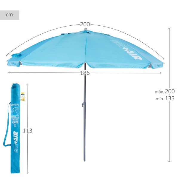 Guarda-sol grande Ø200 cm azul | Distria