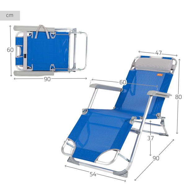 Espreguiçadeira de praia dobrável multiposições azul | Distria