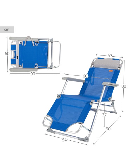 Espreguiçadeira de praia dobrável multiposições azul | Distria