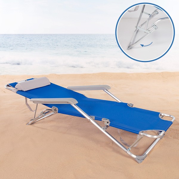 Espreguiçadeira de praia dobrável multiposições azul | Distria