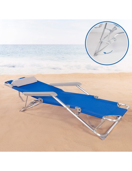 Espreguiçadeira de praia dobrável multiposições azul | Distria