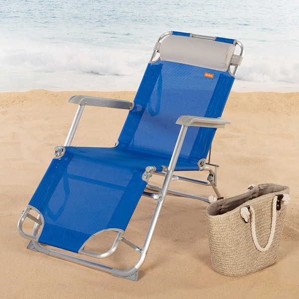 Espreguiçadeira de praia dobrável multiposições azul | Distria