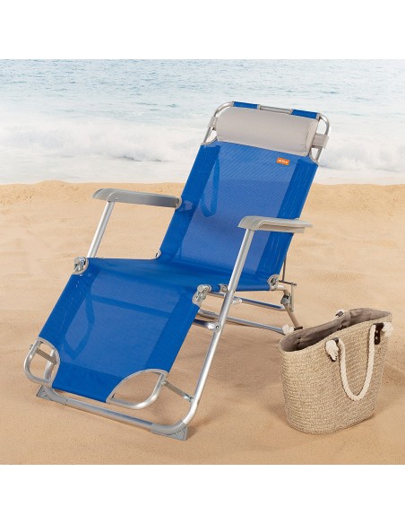 Espreguiçadeira de praia dobrável multiposições azul | Distria