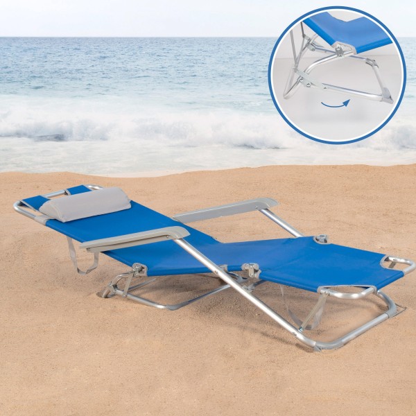 Espreguiçadeira de praia dobrável multiposições azul | Distria