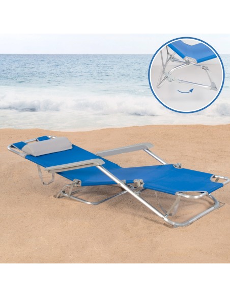 Espreguiçadeira de praia dobrável multiposições azul | Distria