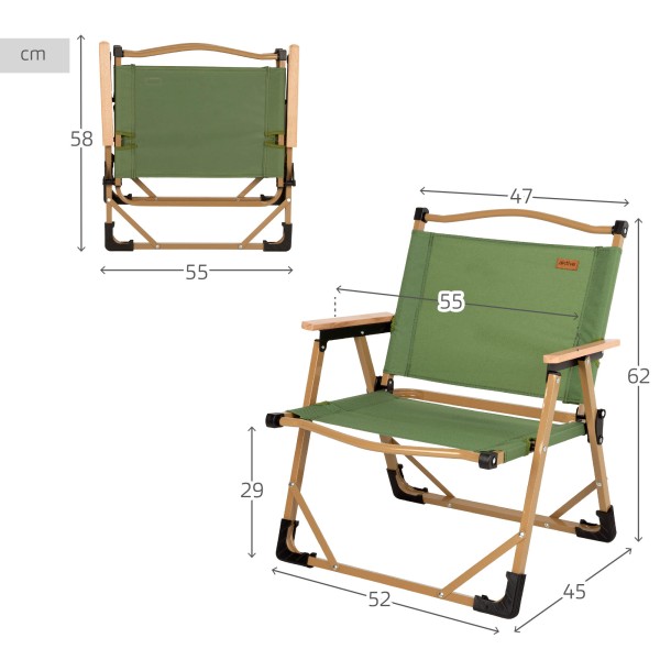 Cadeira dobrável baixa verde Glamping | Distria