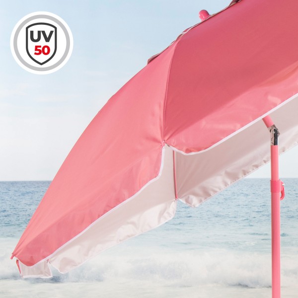 Guarda-sol de praia rosa Ø220 cm com ventilação UV50 Aktive | Distria