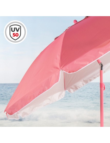 Guarda-sol de praia rosa Ø220 cm com ventilação UV50 Aktive | Distria