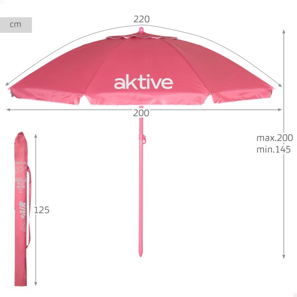 Guarda-sol de praia rosa Ø220 cm com ventilação UV50 Aktive | Distria