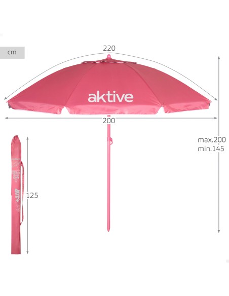 Guarda-sol de praia rosa Ø220 cm com ventilação UV50 Aktive | Distria