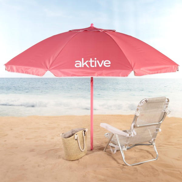 Guarda-sol de praia rosa Ø220 cm com ventilação UV50 Aktive | Distria