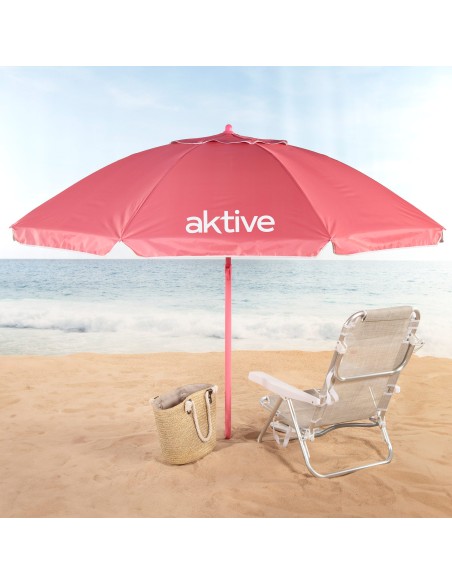 Guarda-sol de praia rosa Ø220 cm com ventilação UV50 Aktive | Distria