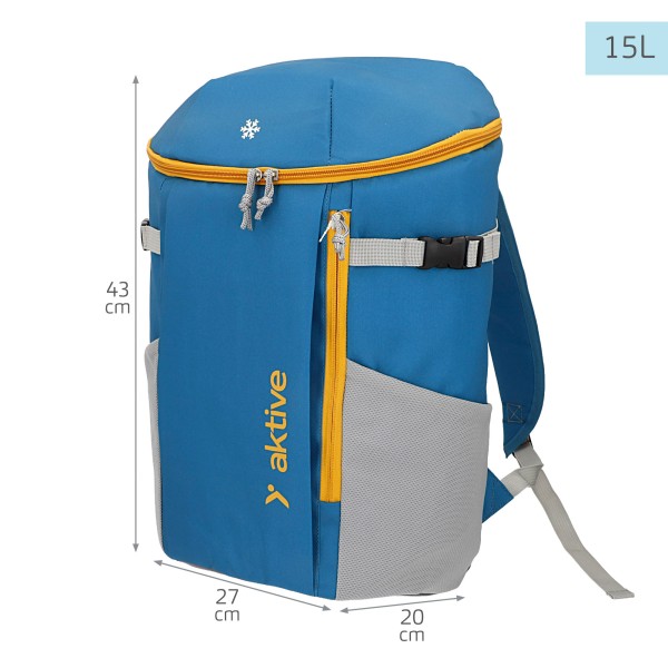 Mochila térmica isotérmica azul de 15L com bolsos Aktive | Distria