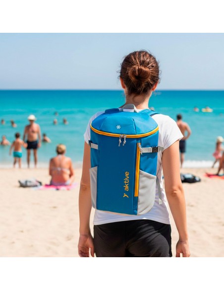 Mochila térmica isotérmica azul de 15L com bolsos Aktive | Distria