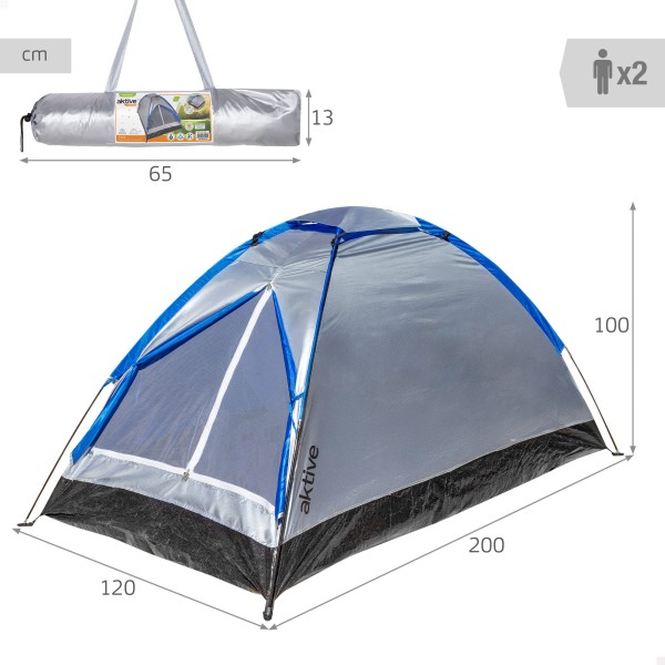 Tenda cinza para 2 pessoas 120x200x100 cm | Distria