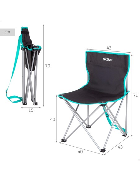 Cadeira de camping dobrável 43x43x71 cm preta Aktive | Distria