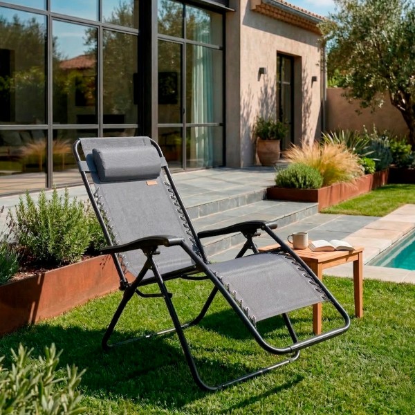 Cadeira de jardim dobrável cinzenta Aktive | Distria