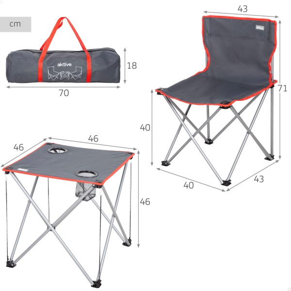 Pack mesa de campismo dobrável e 2 cadeiras dobráveis | Distria
