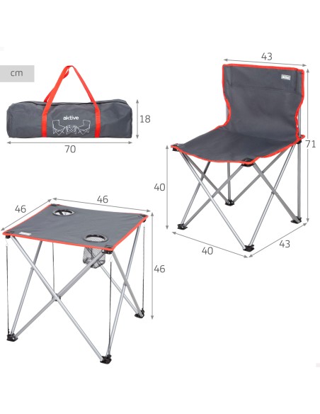 Pack mesa de campismo dobrável e 2 cadeiras dobráveis | Distria