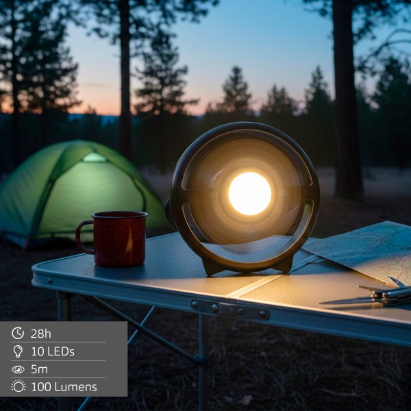Lâmpada de camping LED recarregável 3 em 1 com ventilador | Distria