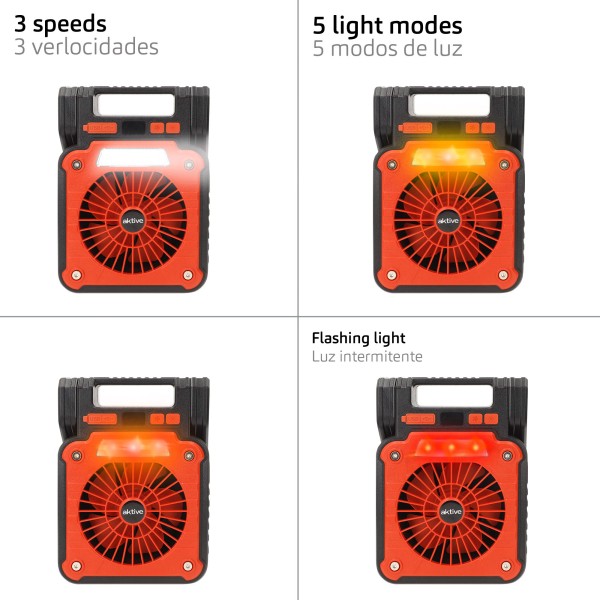Lâmpada de camping LED 3 em 1 com ventilador | Distria