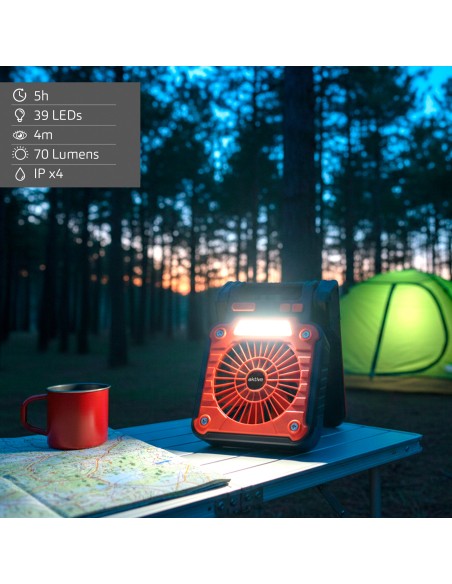 Lâmpada de camping LED 3 em 1 com ventilador | Distria