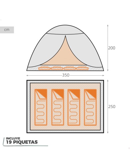 Tenda cinza e azul para 4 pessoas, 250x350x200 cm | Distria