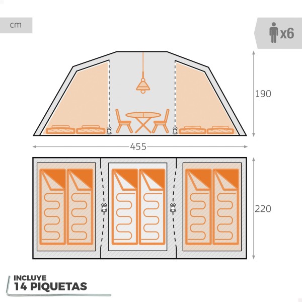 Tenda para 6 pessoas 455x220x190 cm | Distria